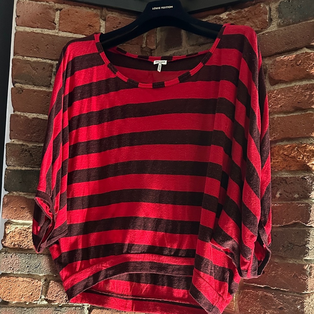 Splendid Red and Black Striped Dolman Tunic